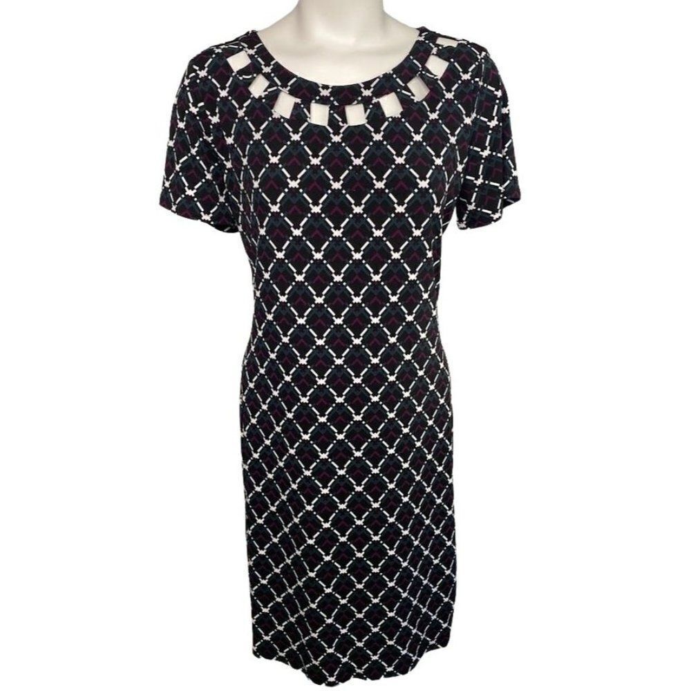 41 Hawthorn Black‎ Ladder Neckline Stretch Knit Dress Sz Medium